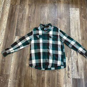 Green and Brown Plaid Button-Up Shirt